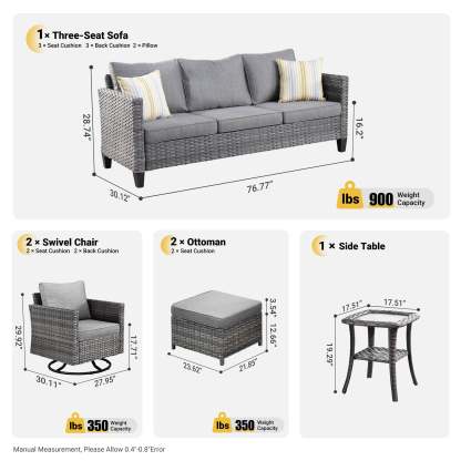 Patio Furniture Set 6-Piece with Swivel Rocking Chairs and Table