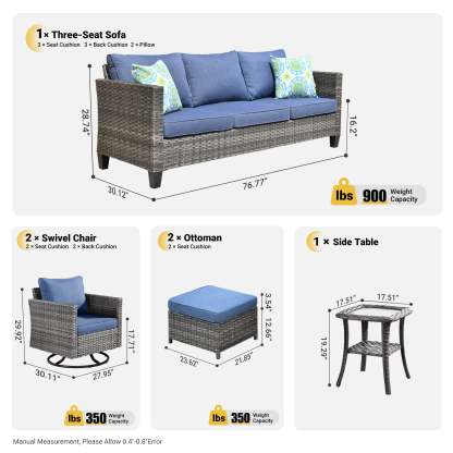 Patio Furniture Set 6-Piece with Swivel Rocking Chairs and Table