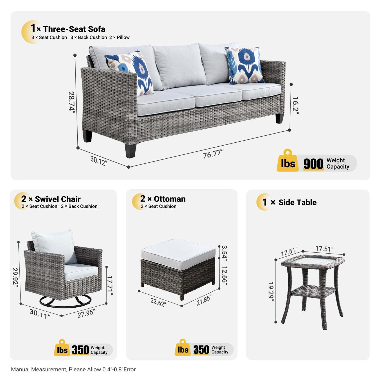 Patio Furniture Set 6-Piece with Swivel Rocking Chairs and Table