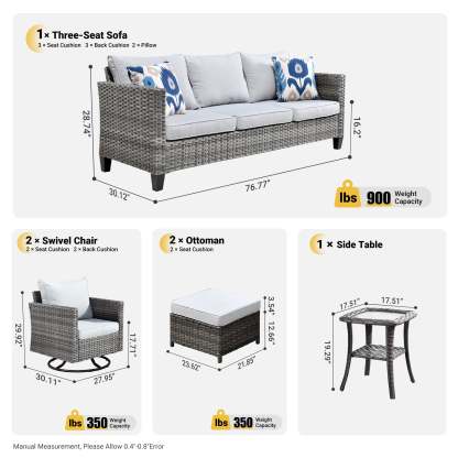 Patio Furniture Set 6-Piece with Swivel Rocking Chairs and Table