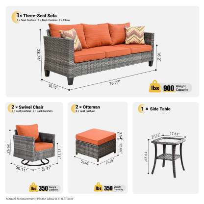Patio Furniture Set 6-Piece with Swivel Rocking Chairs and Table