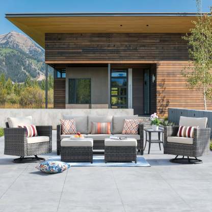 Patio Furniture Set 6-Piece with Swivel Rocking Chairs and Table