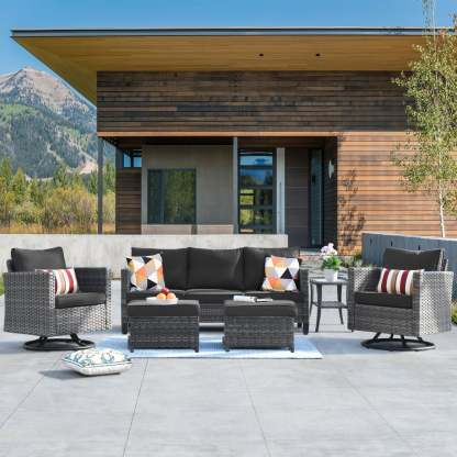 Patio Furniture Set 6-Piece with Swivel Rocking Chairs and Table
