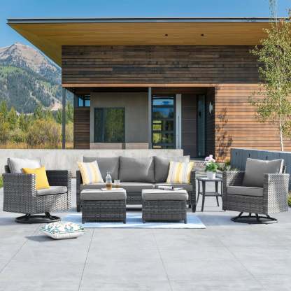 Patio Furniture Set 6-Piece with Swivel Rocking Chairs and Table