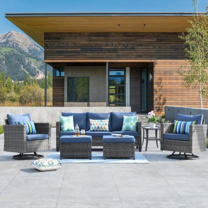 Patio Furniture Set 6-Piece with Swivel Rocking Chairs and Table