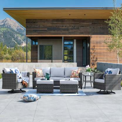 Patio Furniture Set 6-Piece with Swivel Rocking Chairs and Table