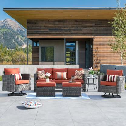 Patio Furniture Set 6-Piece with Swivel Rocking Chairs and Table