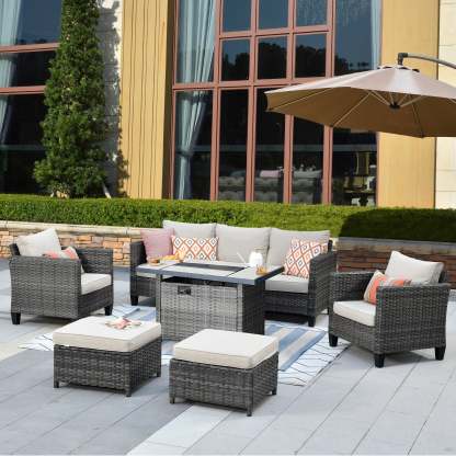 Patio Conversation Set 6-Piece with Rectangle 42'' Fire Pit Table and Vultros Set