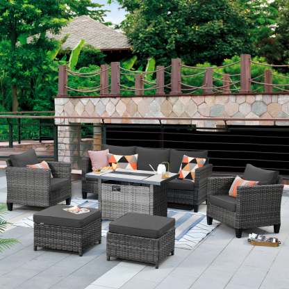Patio Conversation Set 6-Piece with Rectangle 42'' Fire Pit Table and Vultros Set