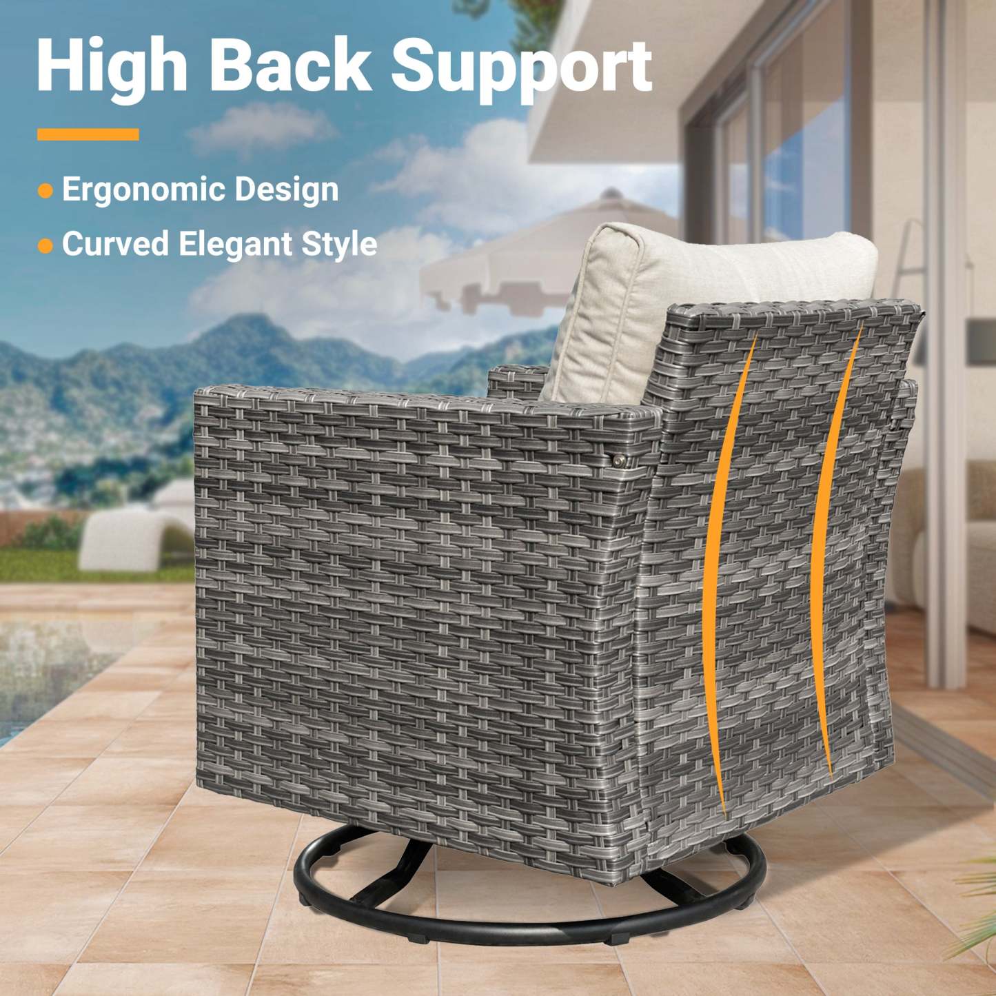 Patio Furniture Set 6-Piece with Swivel Rocking Chairs and Table