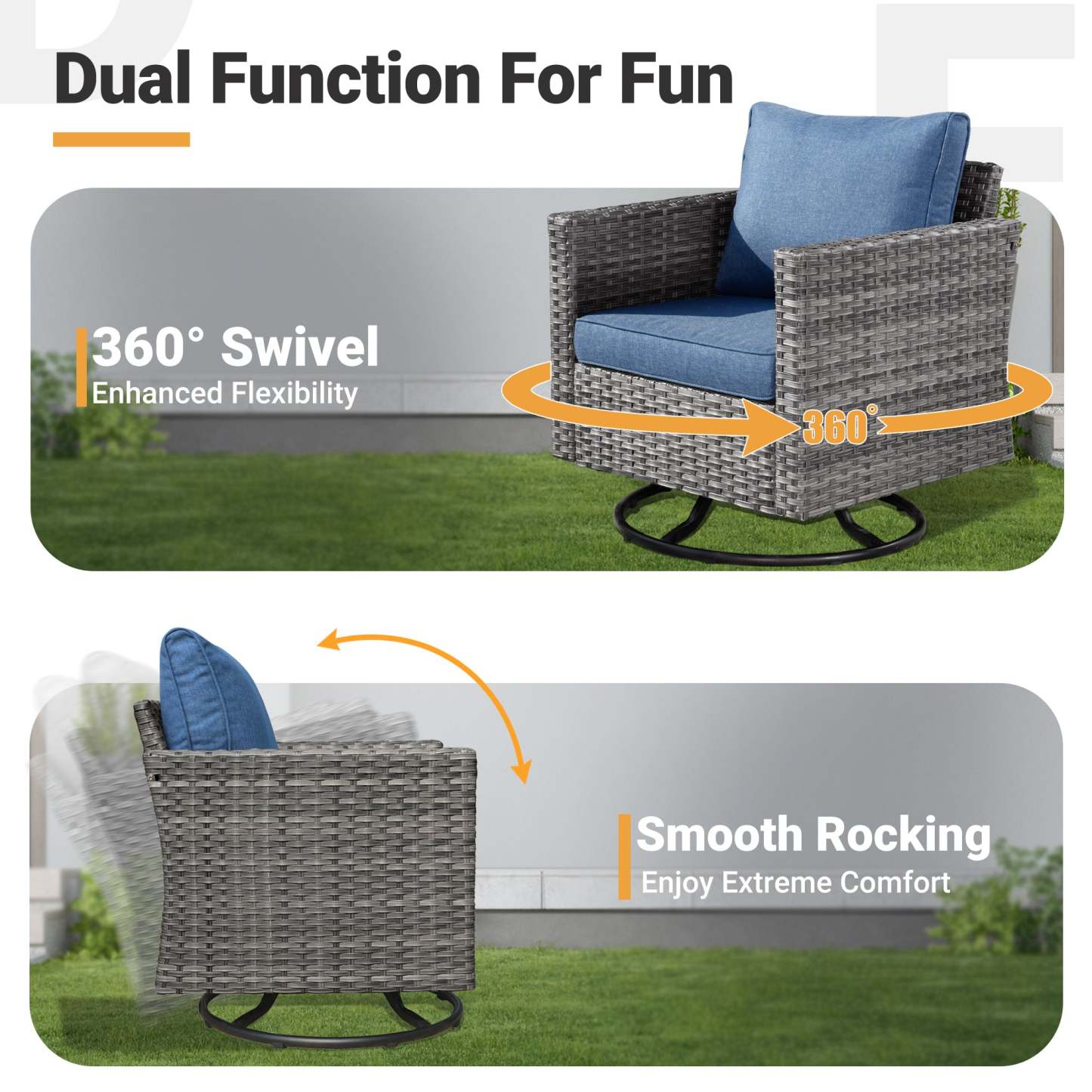 Patio Furniture Set 6-Piece with Swivel Rocking Chairs and Table
