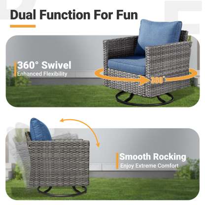 Patio Furniture Set 6-Piece with Swivel Rocking Chairs and Table
