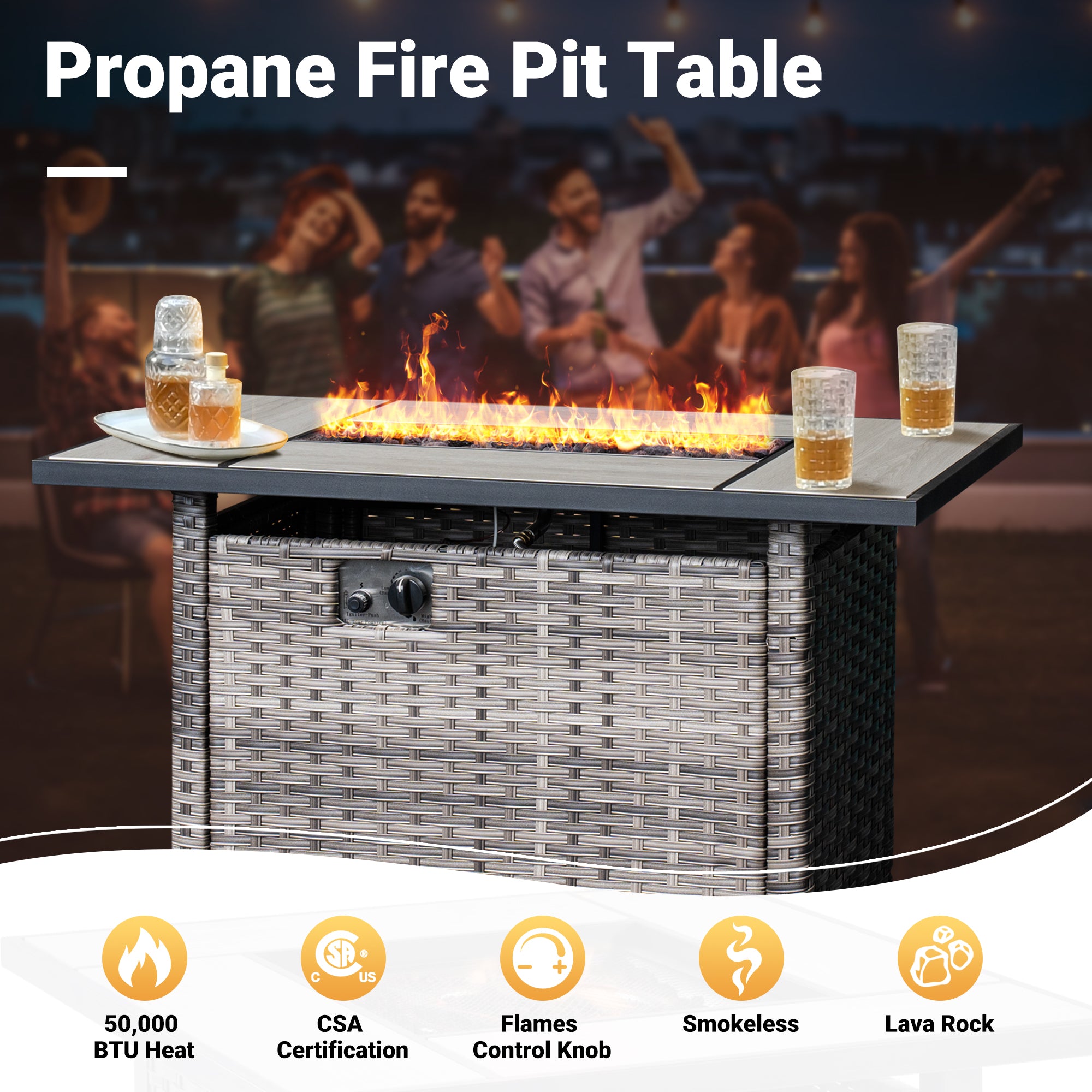 Patio Conversation Set 6-Piece with Rectangle 42'' Fire Pit Table and Vultros Set