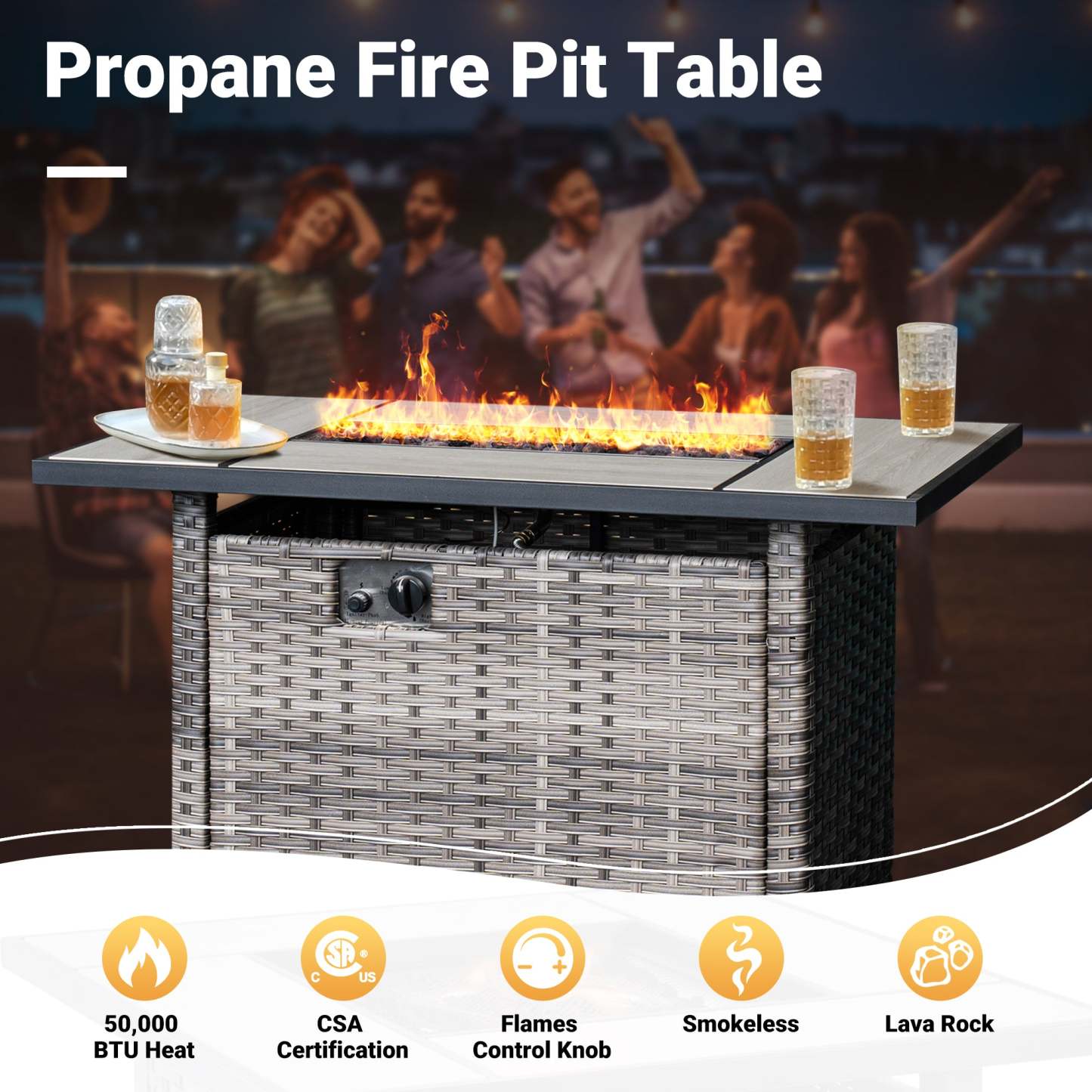 Patio Conversation Set 6-Piece with Rectangle 42'' Fire Pit Table and Vultros Set