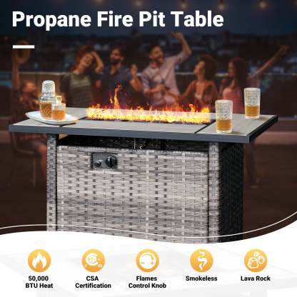 Patio Conversation Set 6-Piece with Rectangle 42'' Fire Pit Table and Vultros Set