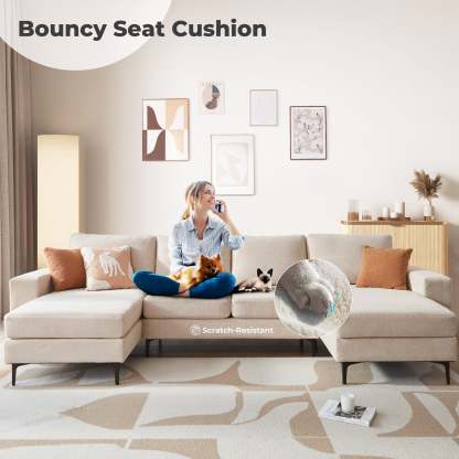 126" Elegant Cloud Velvet U-Shaped Sofa with Double Chaise