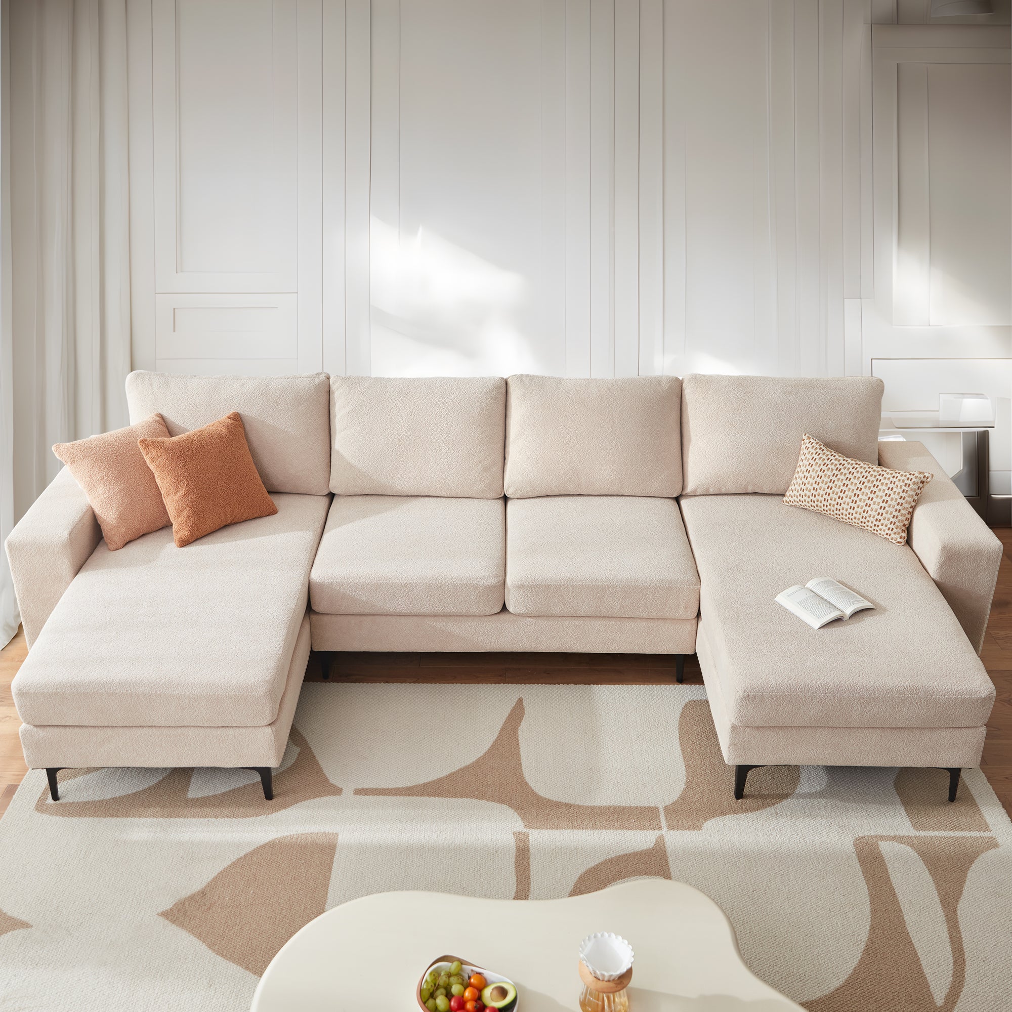 126" Elegant Cloud Velvet U-Shaped Sofa with Double Chaise