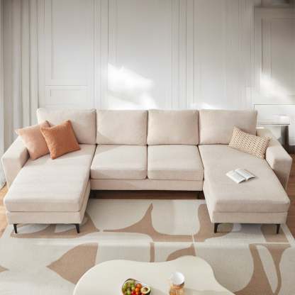 126" Elegant Cloud Velvet U-Shaped Sofa with Double Chaise