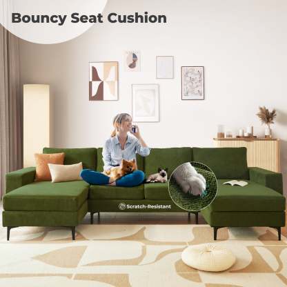 126" Elegant Cloud Velvet U-Shaped Sofa with Double Chaise