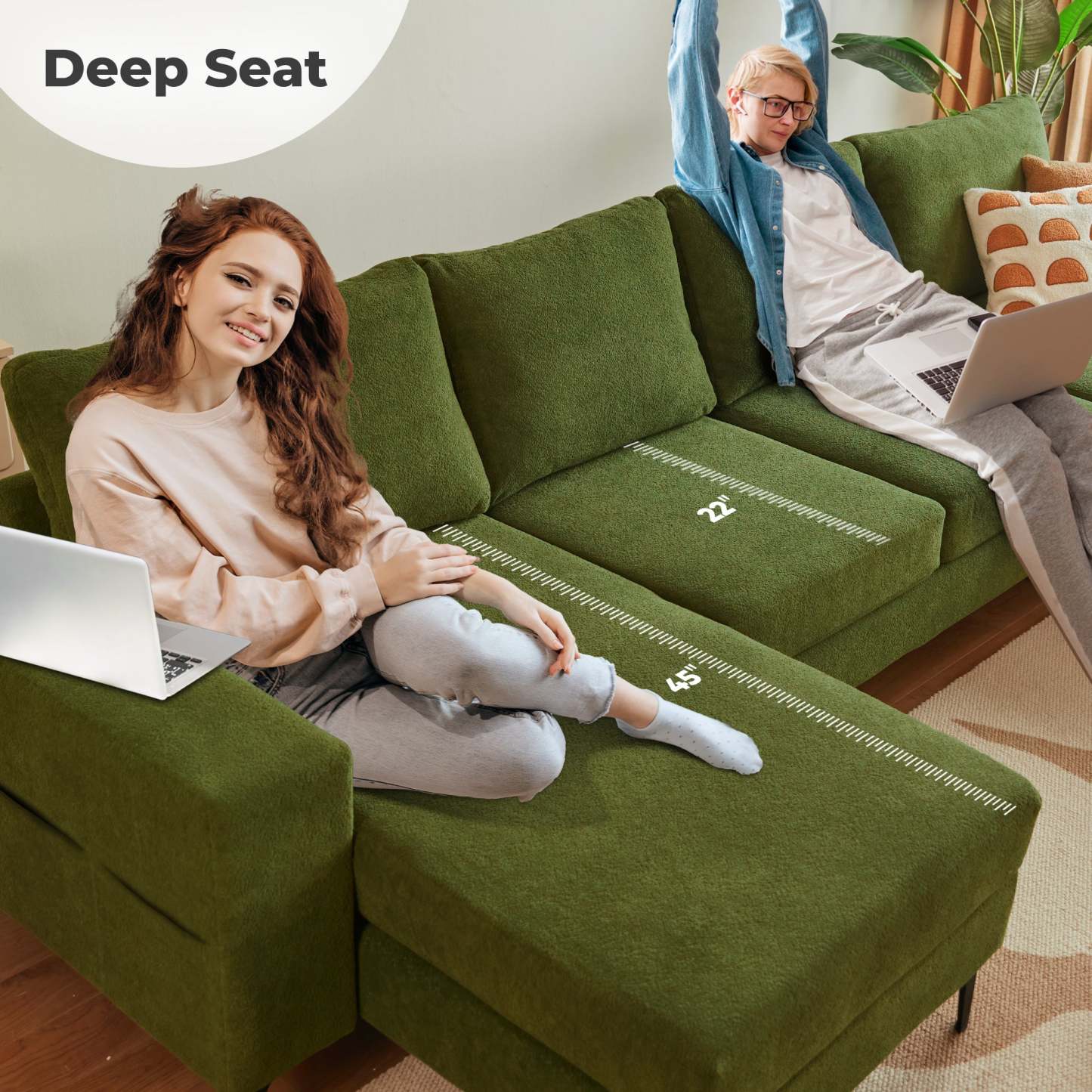 126" Elegant Cloud Velvet U-Shaped Sofa with Double Chaise