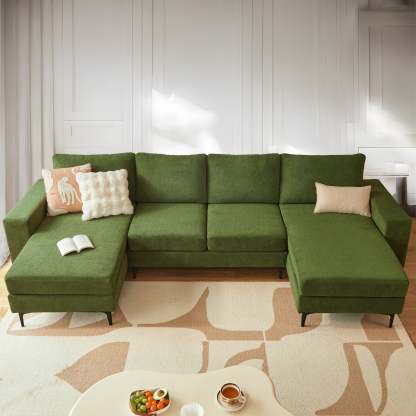 126" Elegant Cloud Velvet U-Shaped Sofa with Double Chaise