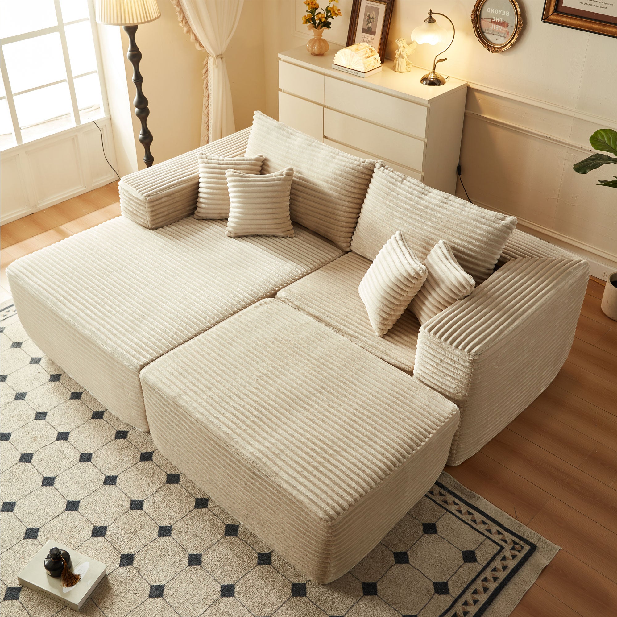 80"Modular Couch with Chaise&Ottoman, Sleeper Sofa, No Assembly Required