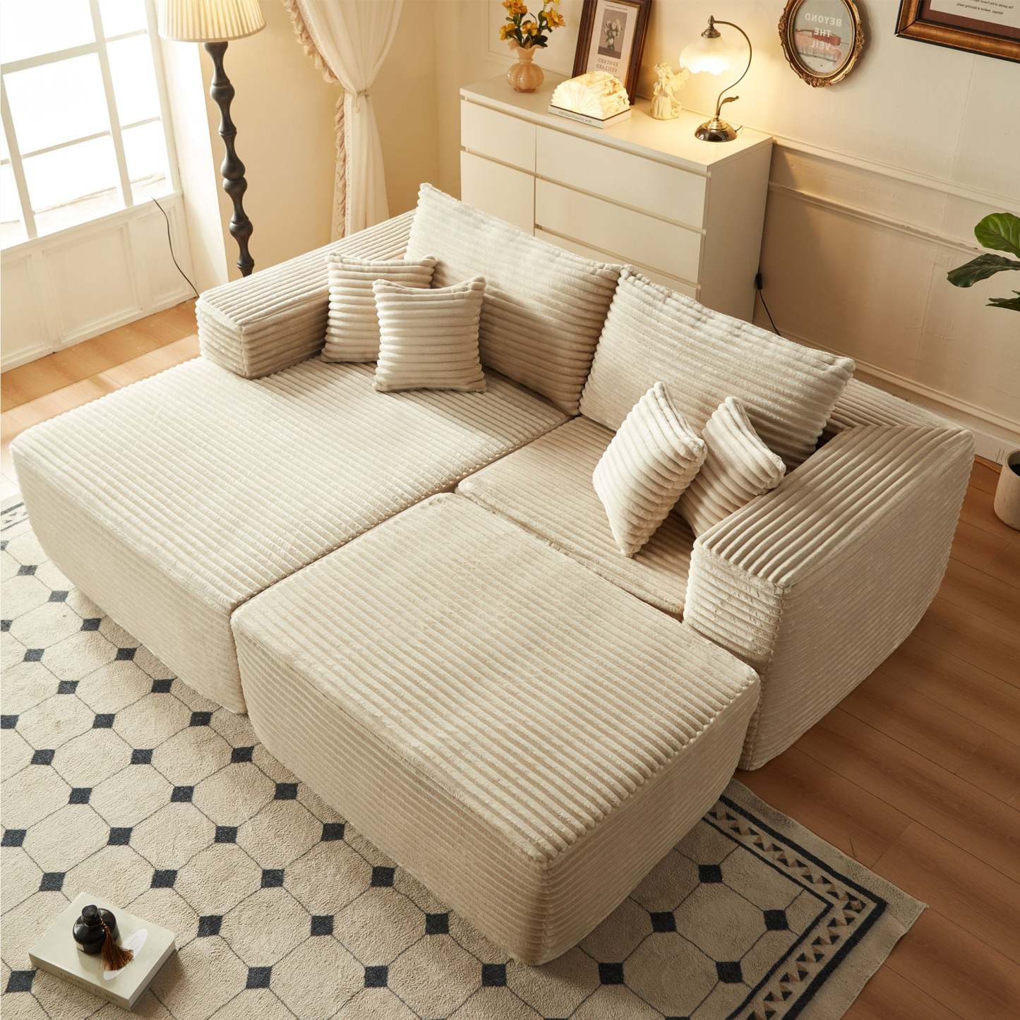 80"Modular Couch with Chaise&Ottoman, Sleeper Sofa, No Assembly Required