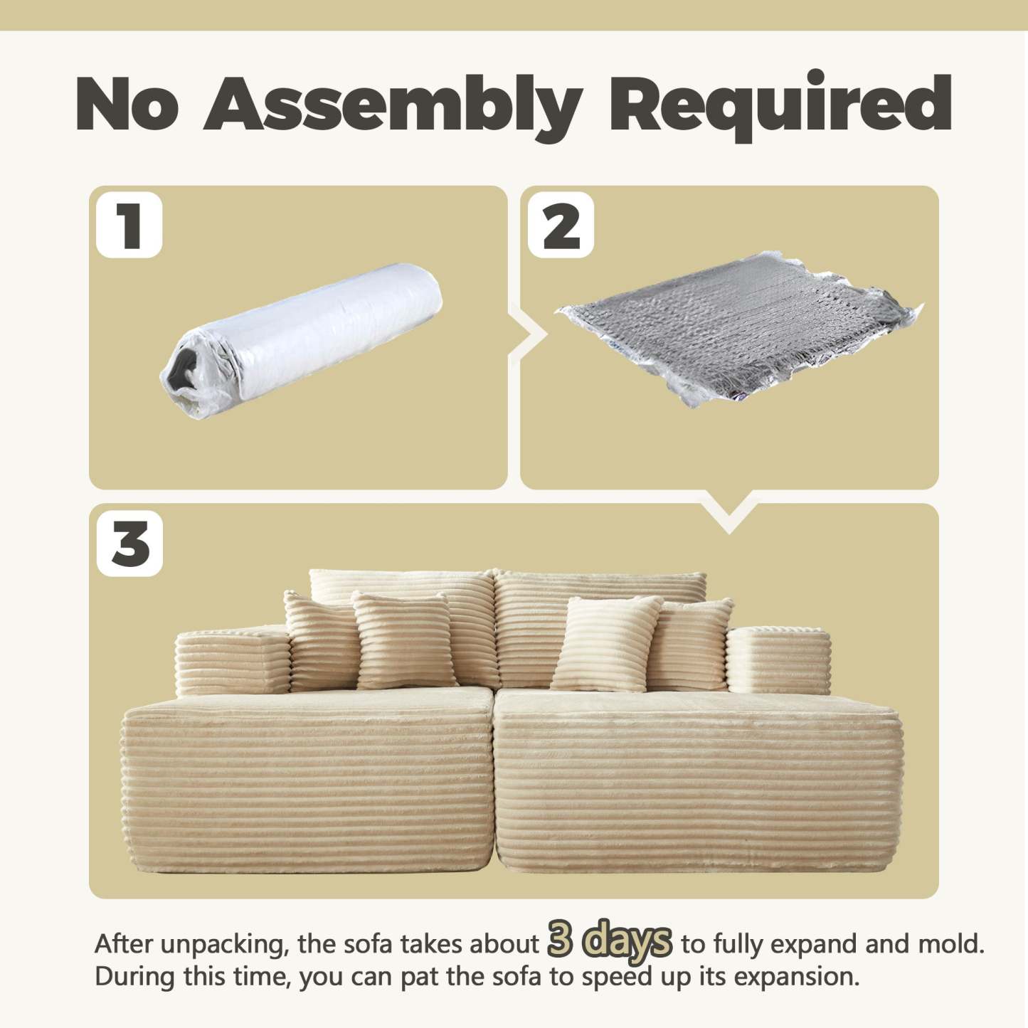 80"Modular Couch with Chaise&Ottoman, Sleeper Sofa, No Assembly Required