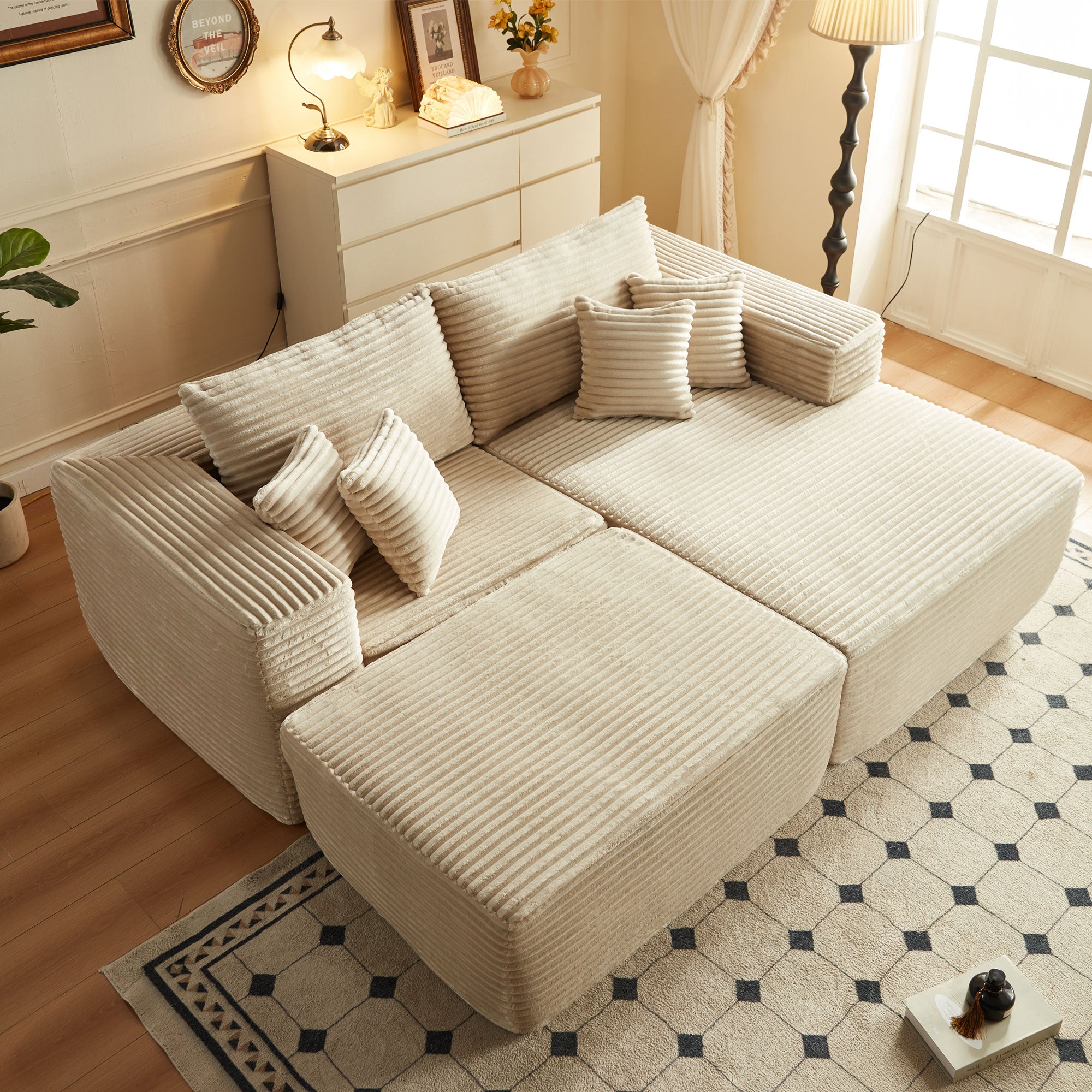 80"Modular Couch with Chaise&Ottoman, Sleeper Sofa, No Assembly Required