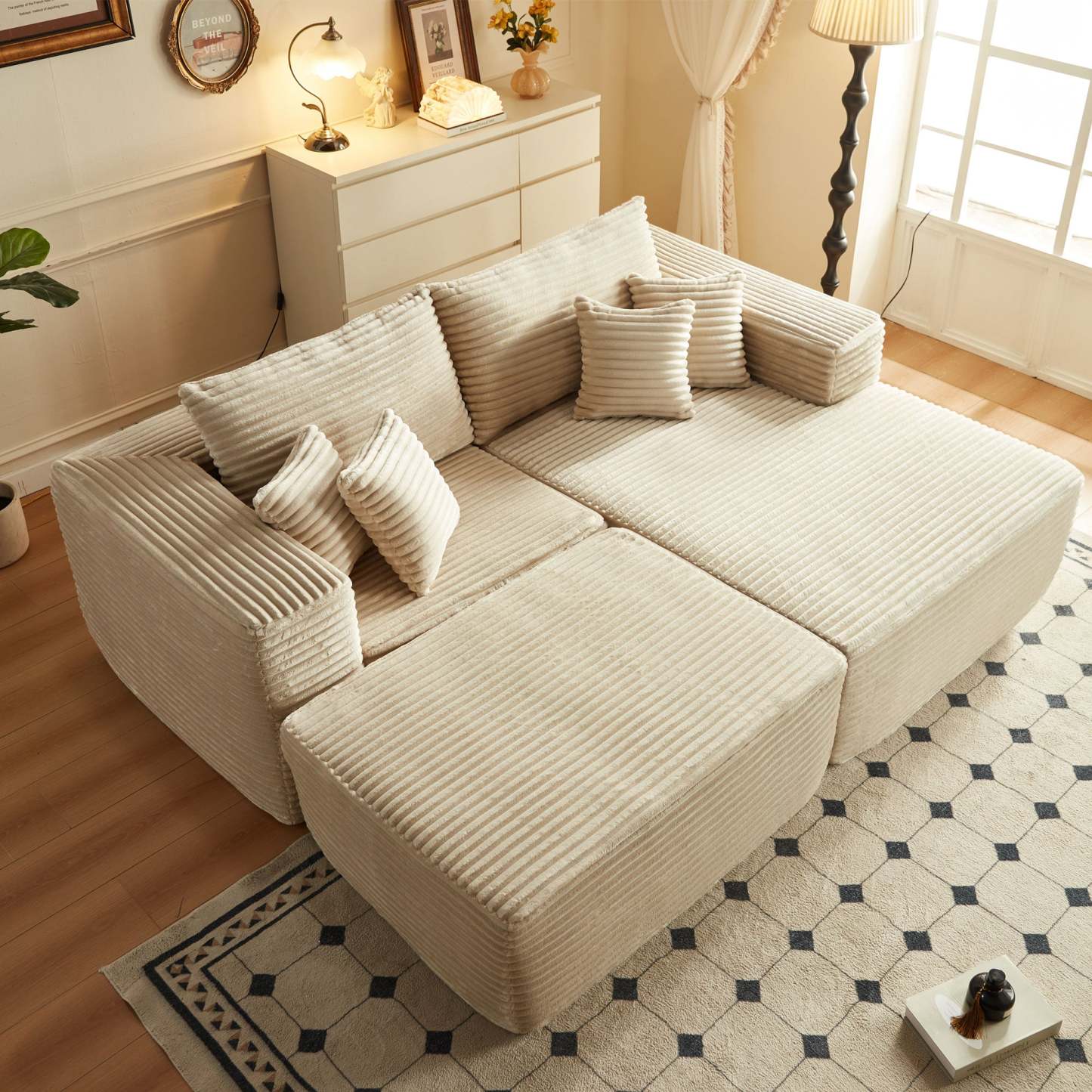 80"Modular Couch with Chaise&Ottoman, Sleeper Sofa, No Assembly Required
