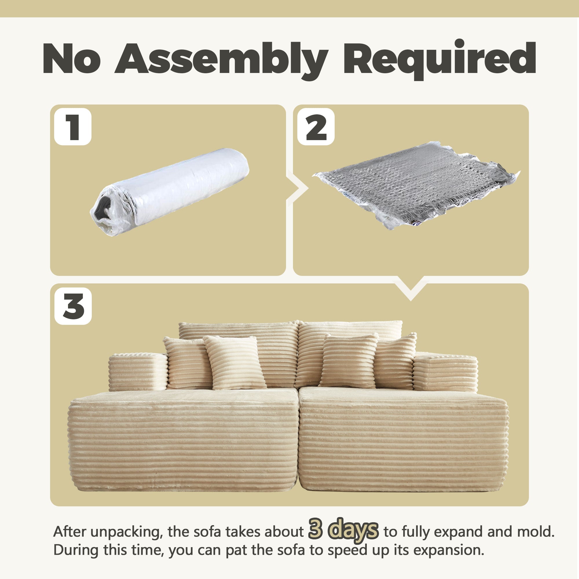 80"Modular Couch with Chaise&Ottoman, Sleeper Sofa, No Assembly Required