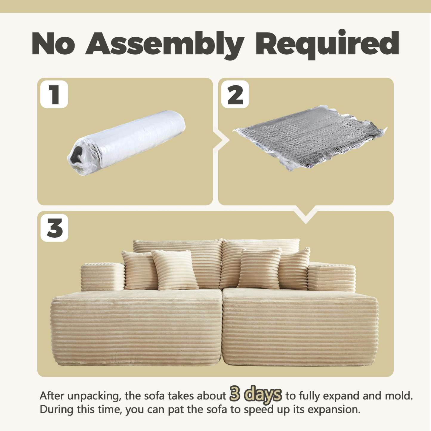 80"Modular Couch with Chaise&Ottoman, Sleeper Sofa, No Assembly Required