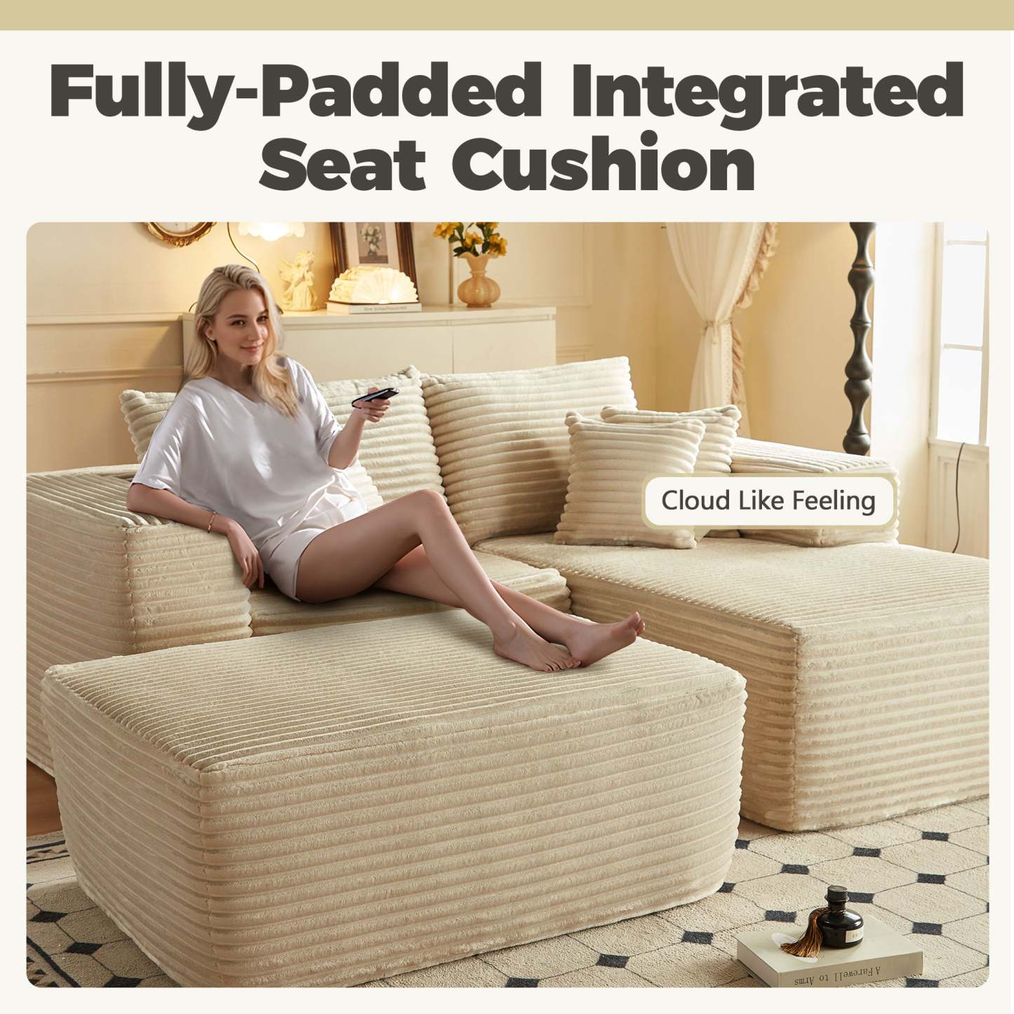 80"Modular Couch with Chaise&Ottoman, Sleeper Sofa, No Assembly Required
