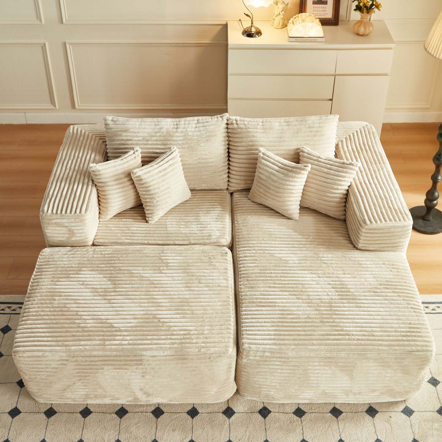 80"Modular Couch with Chaise&Ottoman, Sleeper Sofa, No Assembly Required