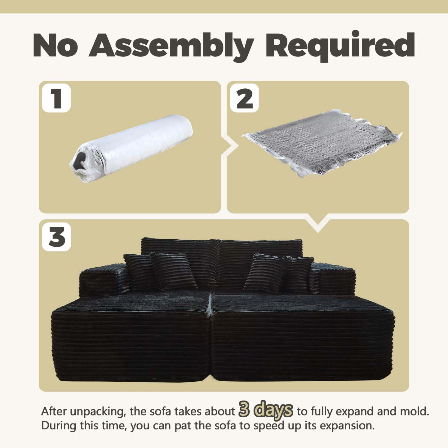 80"Modular Couch with Chaise&Ottoman, Sleeper Sofa, No Assembly Required