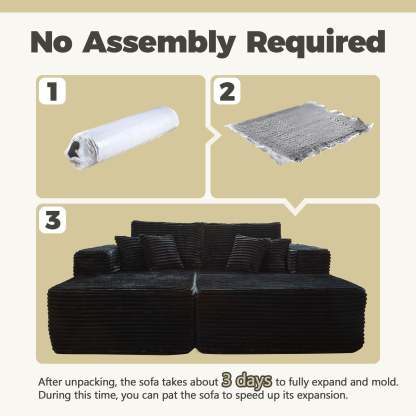 80"Modular Couch with Chaise&Ottoman, Sleeper Sofa, No Assembly Required