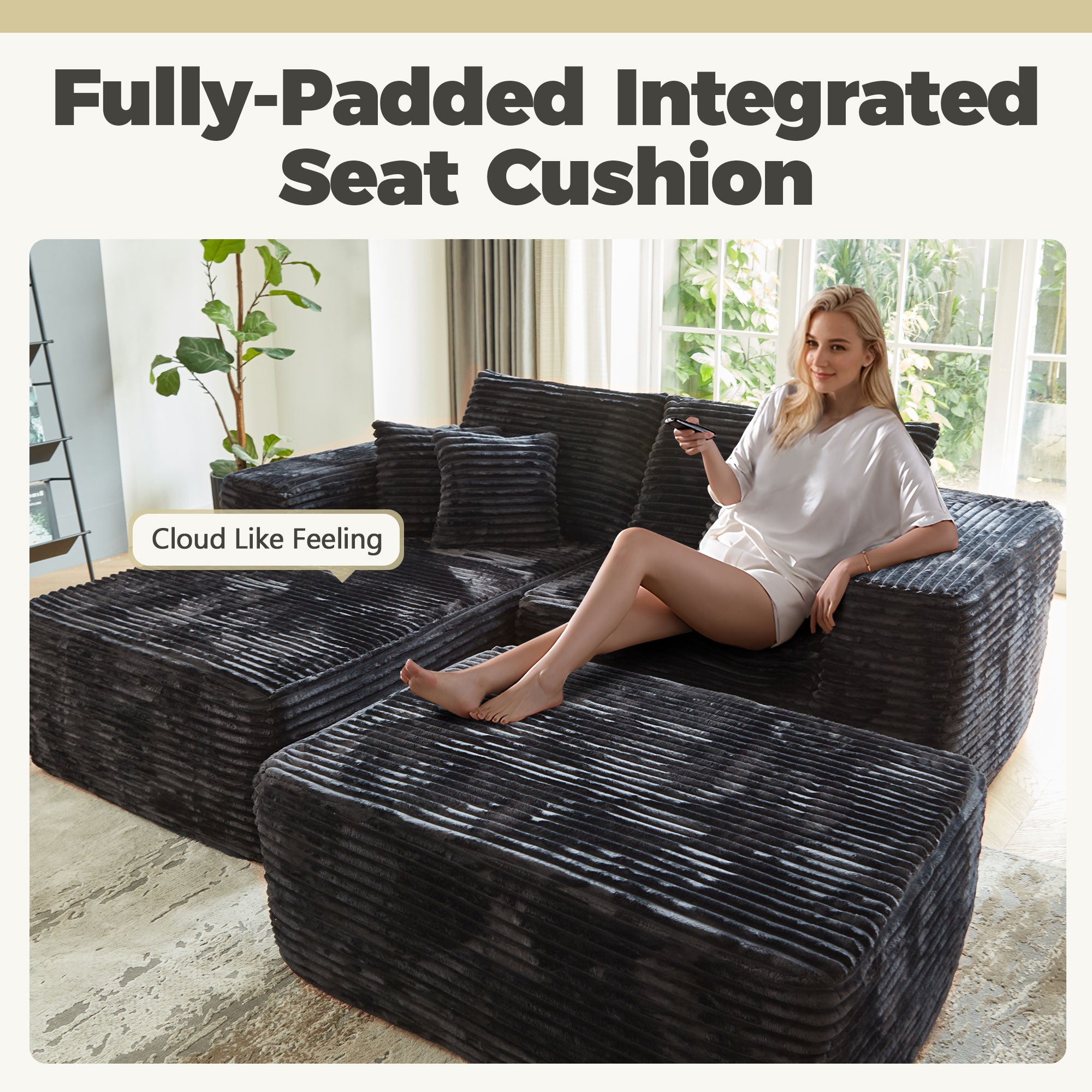 80"Modular Couch with Chaise&Ottoman, Sleeper Sofa, No Assembly Required