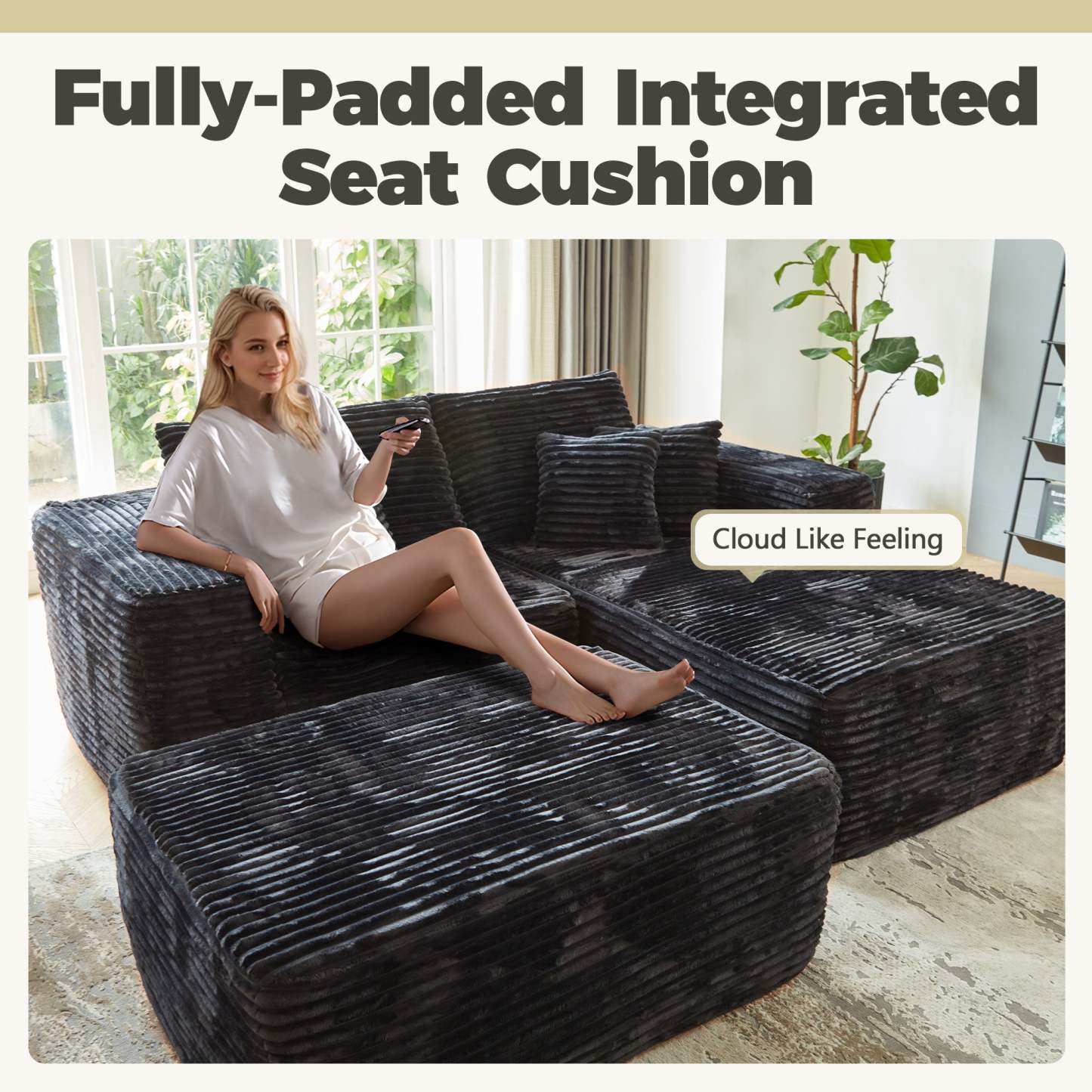 80"Modular Couch with Chaise&Ottoman, Sleeper Sofa, No Assembly Required