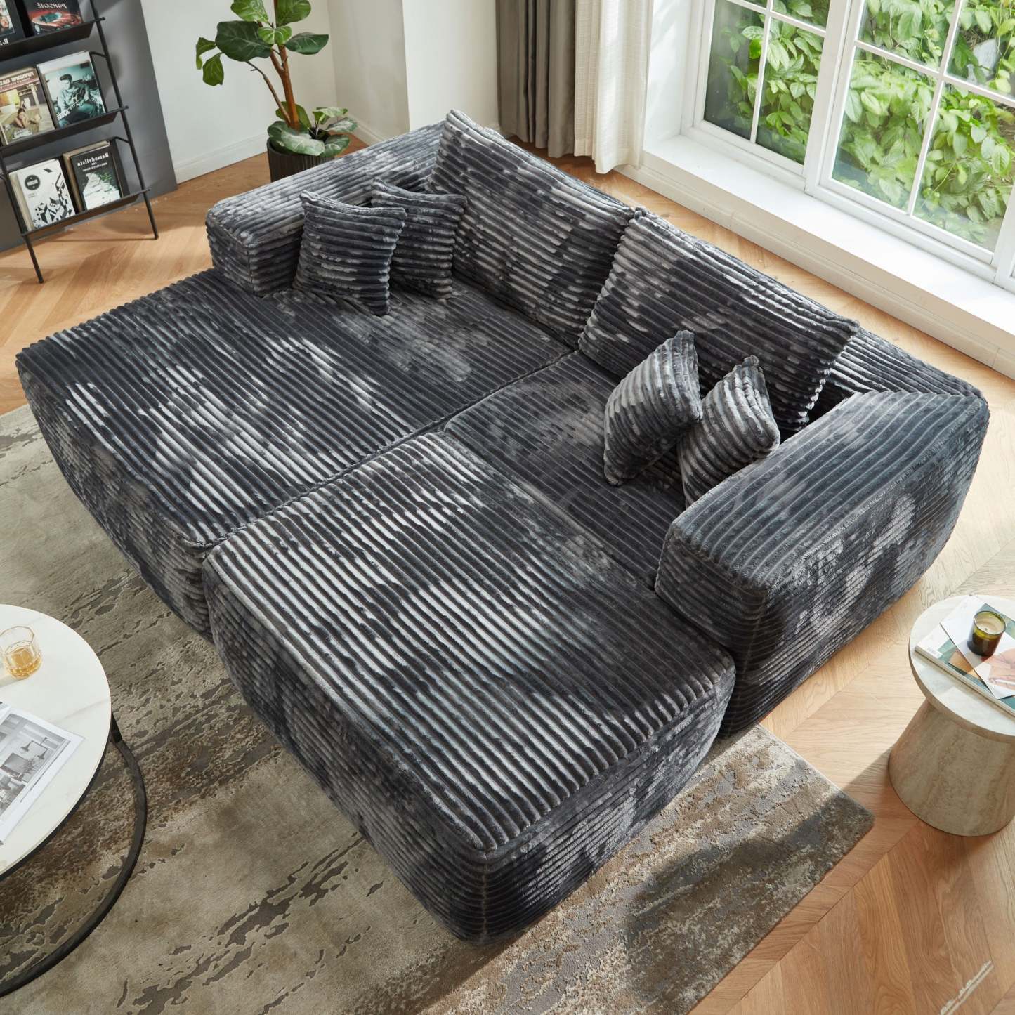 80"Modular Couch with Chaise&Ottoman, Sleeper Sofa, No Assembly Required