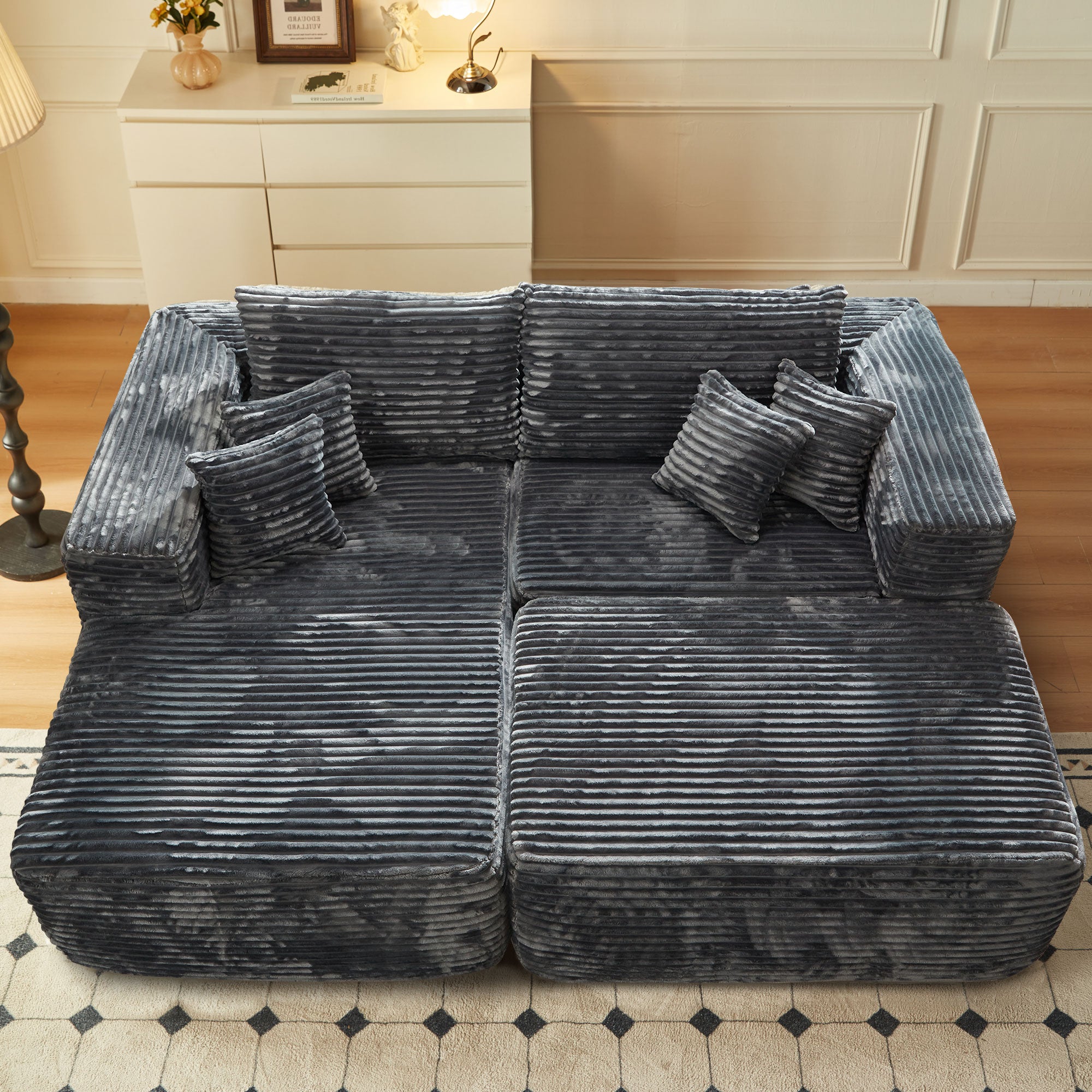 80"Modular Couch with Chaise&Ottoman, Sleeper Sofa, No Assembly Required