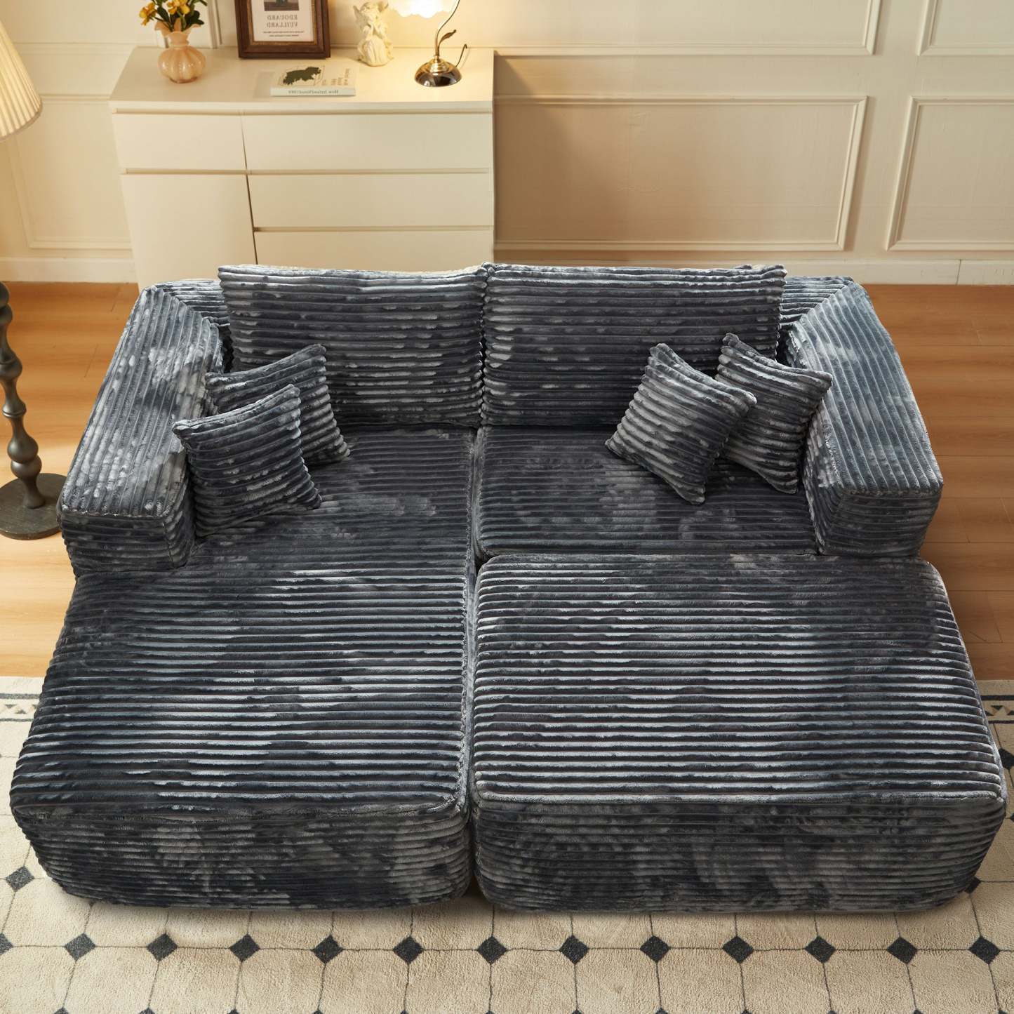 80"Modular Couch with Chaise&Ottoman, Sleeper Sofa, No Assembly Required