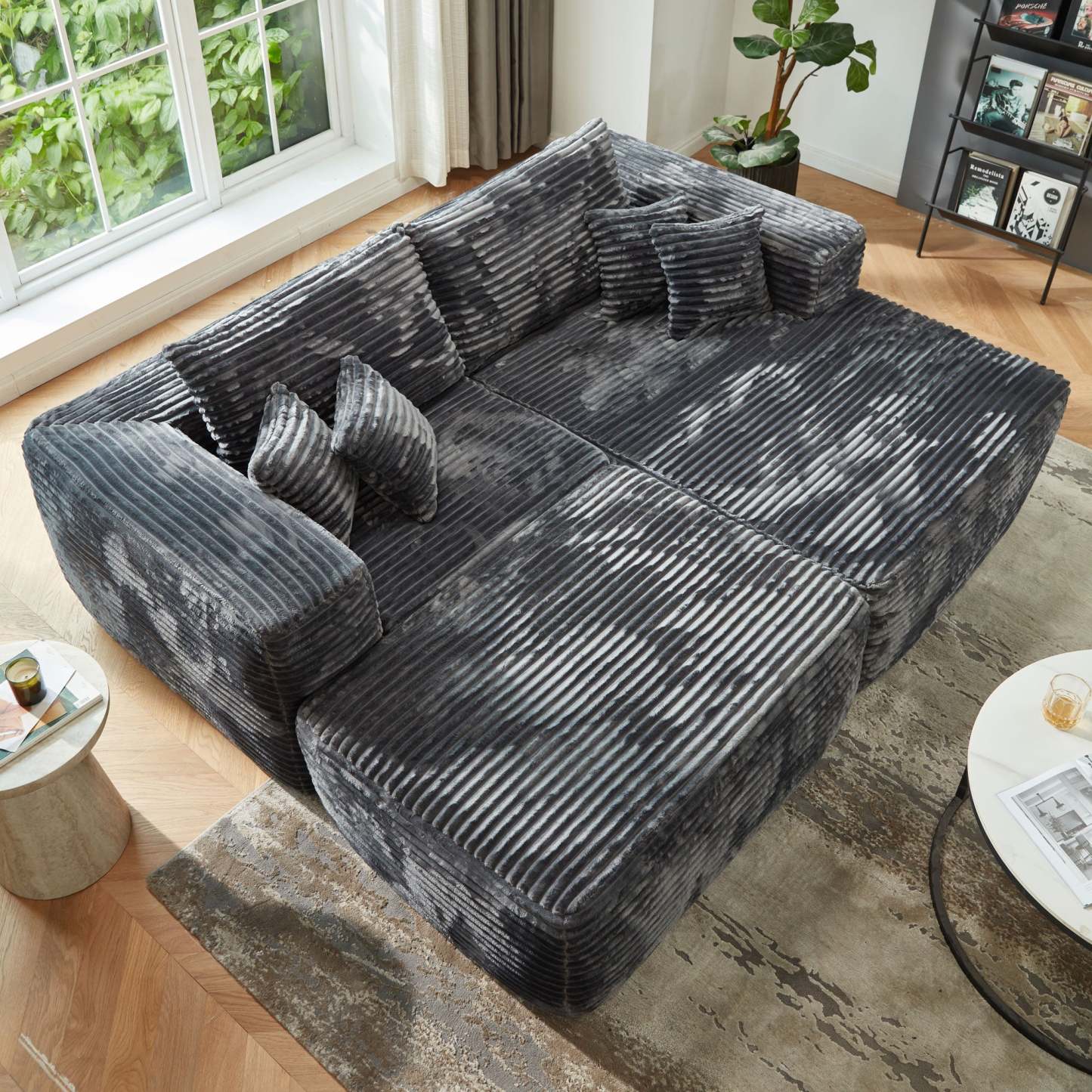 80"Modular Couch with Chaise&Ottoman, Sleeper Sofa, No Assembly Required