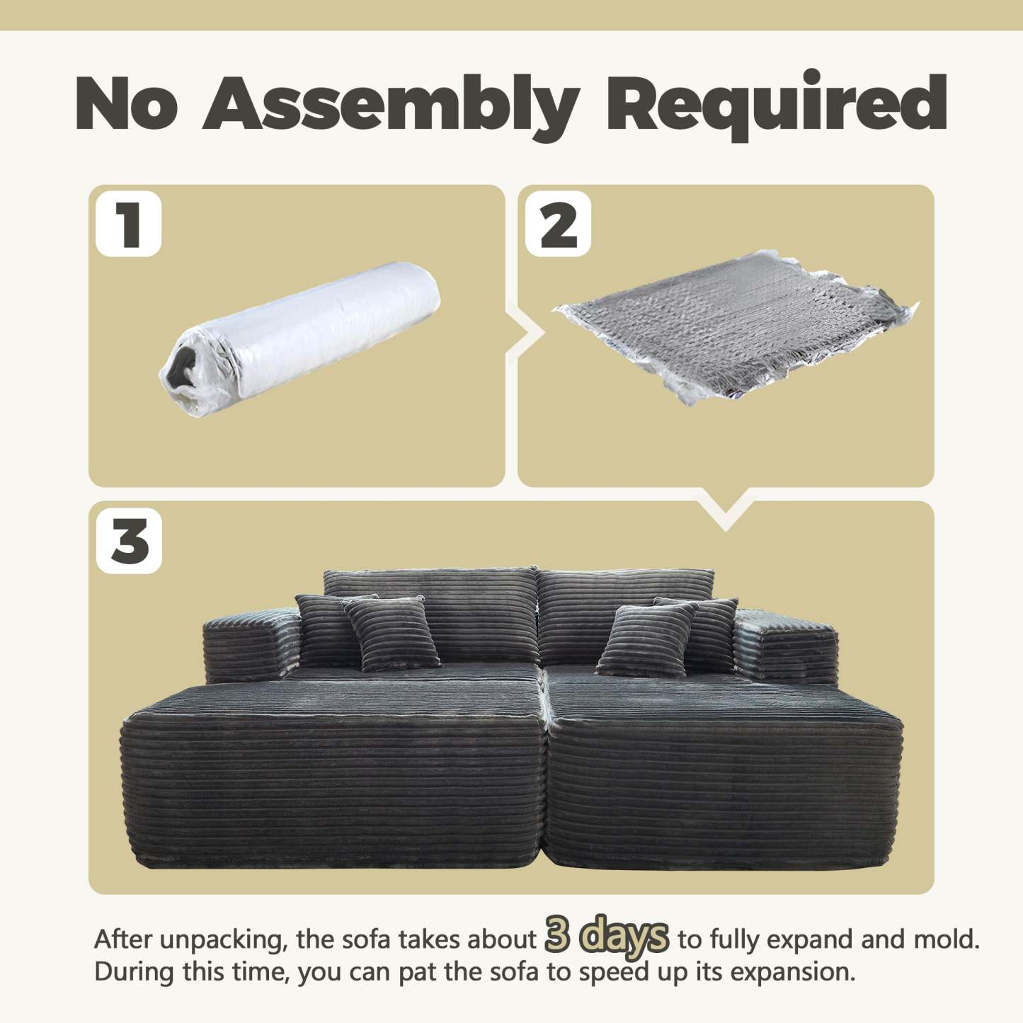 80"Modular Couch with Chaise&Ottoman, Sleeper Sofa, No Assembly Required