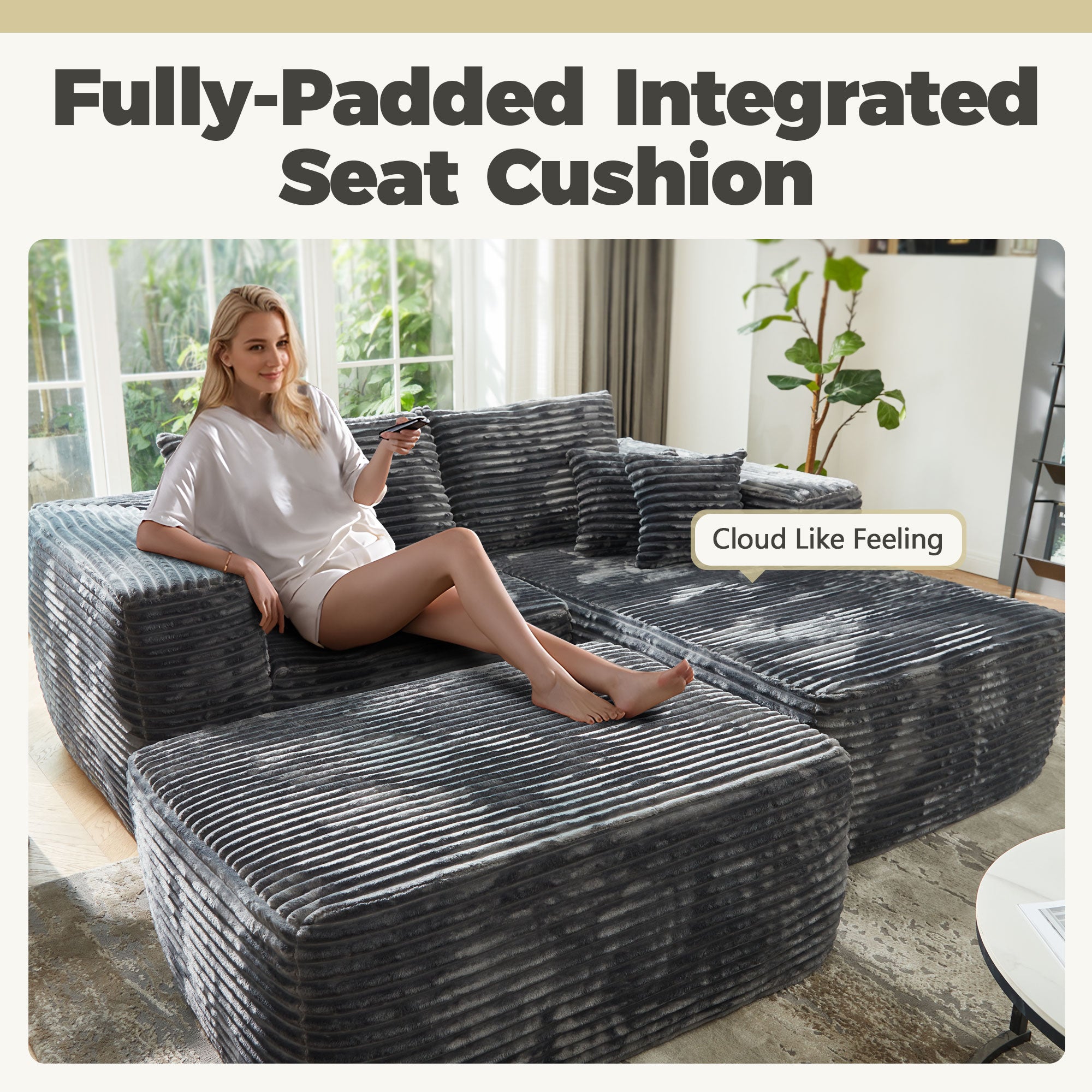 80"Modular Couch with Chaise&Ottoman, Sleeper Sofa, No Assembly Required