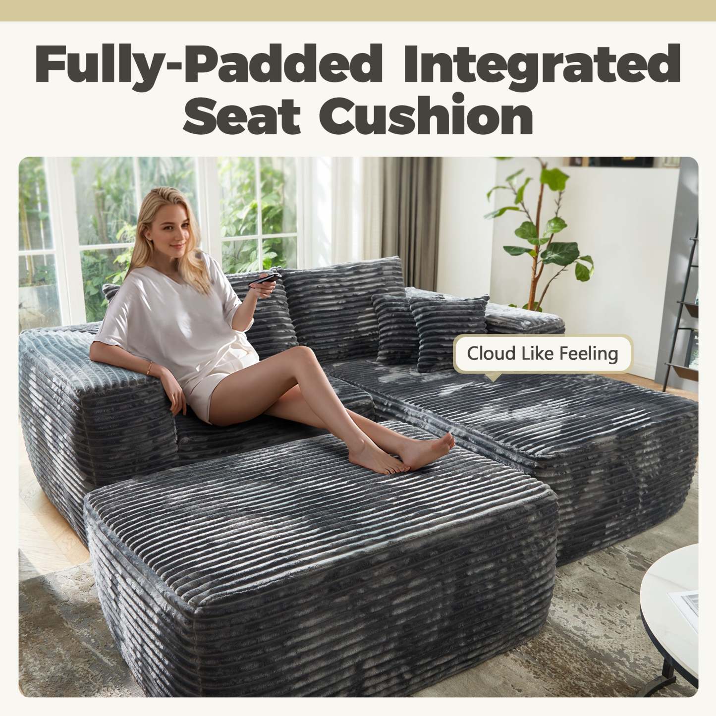 80"Modular Couch with Chaise&Ottoman, Sleeper Sofa, No Assembly Required