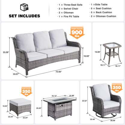 Patio 7-Piece Conversation Set with 42'' Rectangle Propane Fire Pit Table and Rocking Chairs Kenard