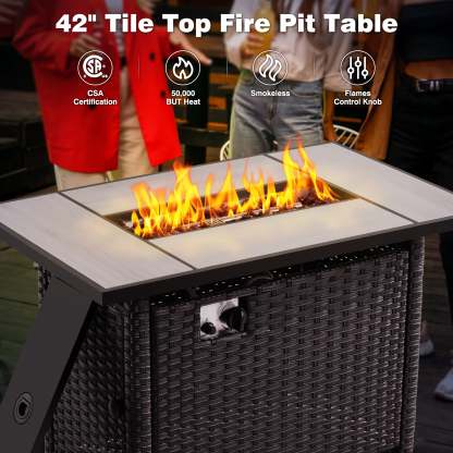 Patio 7-Piece Conversation Set with 42'' Rectangle Propane Fire Pit Table and Rocking Chairs Kenard