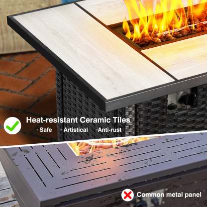 Patio 7-Piece Conversation Set with 42'' Rectangle Propane Fire Pit Table and Rocking Chairs Kenard