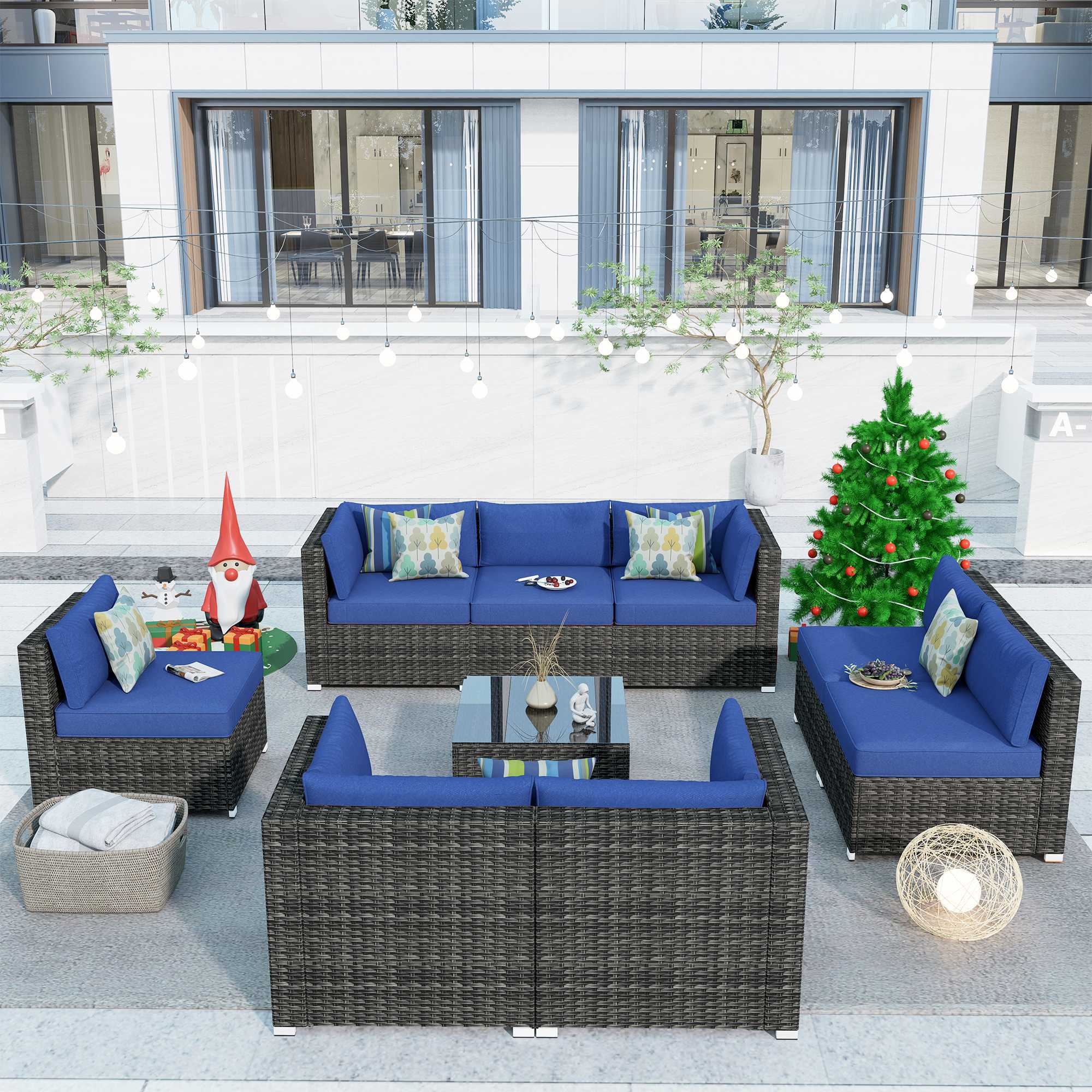 Outdoor Sectional Furniture 9-Piece with Cushions and Table