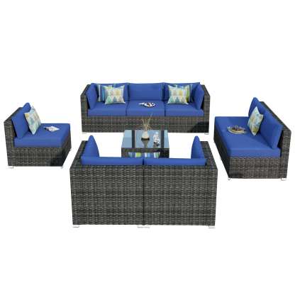Outdoor Sectional Furniture 9-Piece with Cushions and Table
